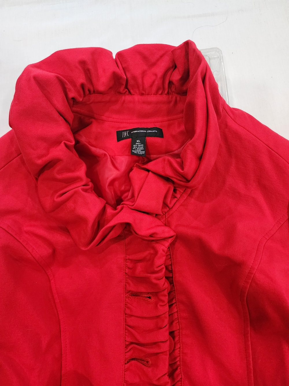INC International Concepts Women's Red Ruffle Collar Jacket